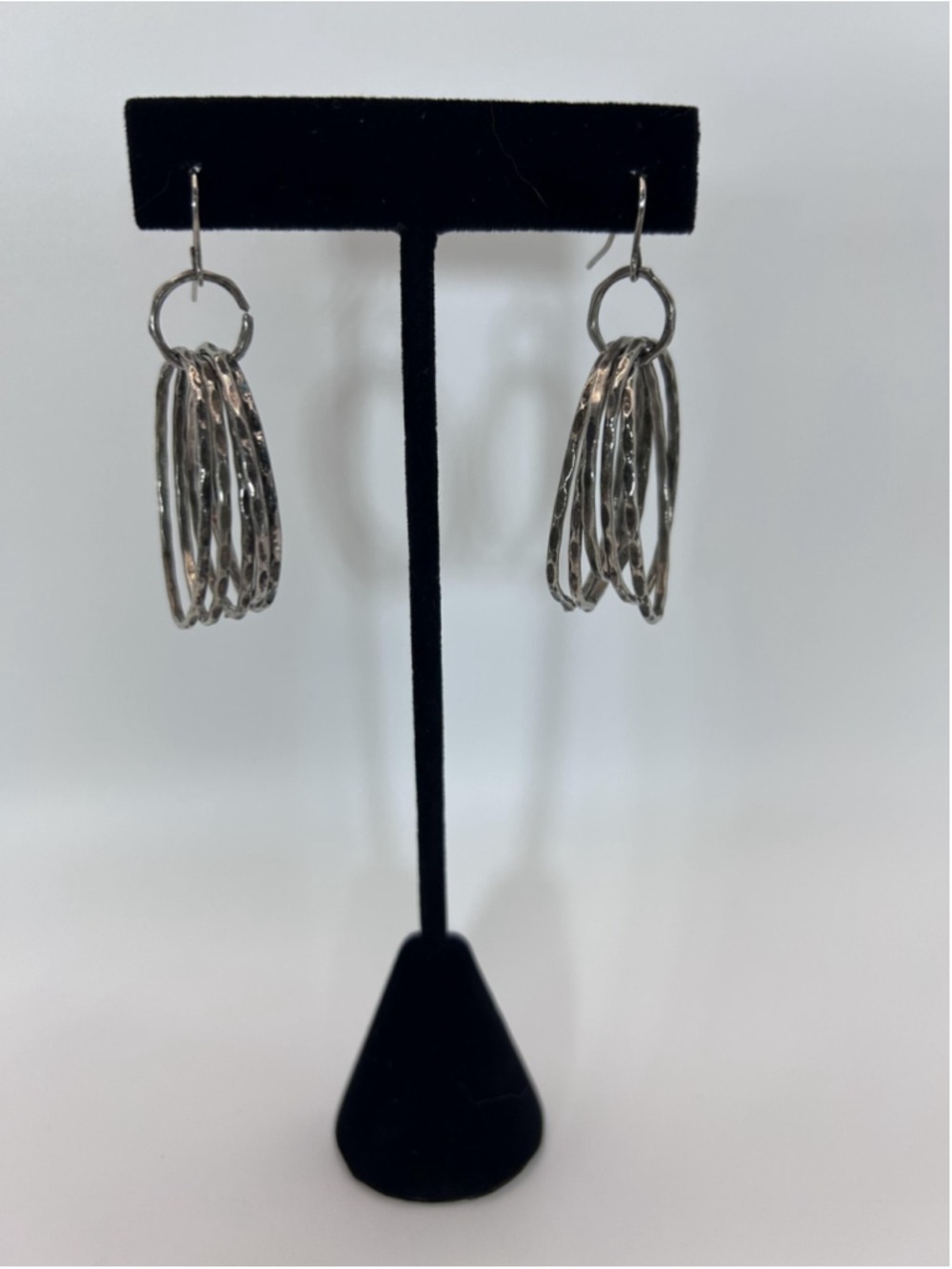 Earrings Silver Multi Hoop Oval Dangle Layered Hammered Statement Jewelry